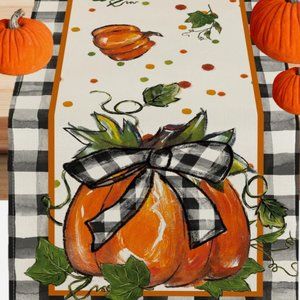 Pumpkin Table Runner Decorative Cloth Fall Decor Plaid Thanksgiving Decoration